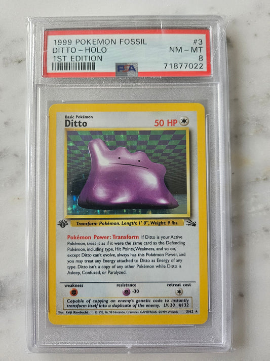 1999 Pokemon TCG Ditto 1st Edition Holo Fossil PSA 8 NM-MT