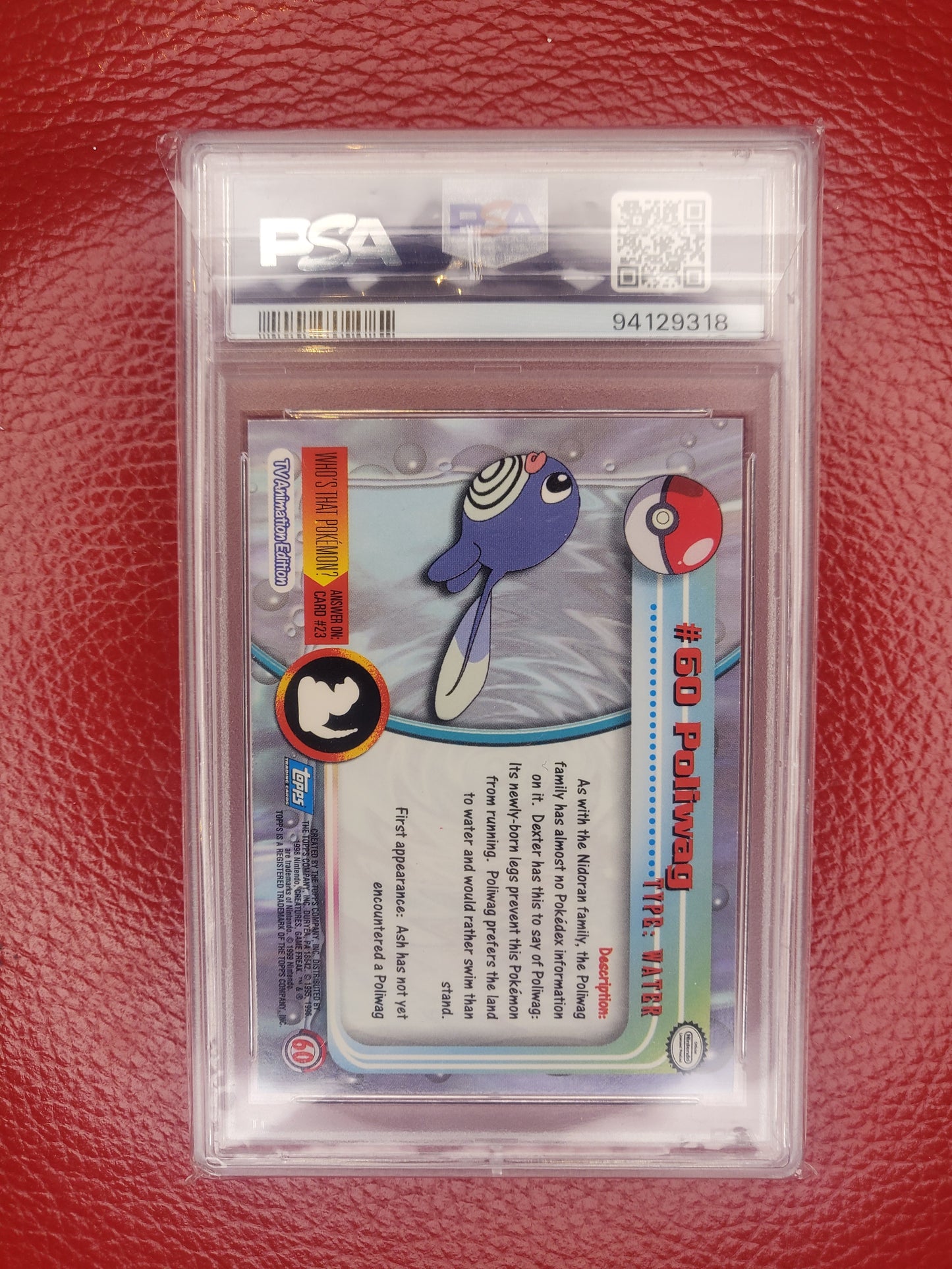 1999 Topps Pokemon TCG Poliwag Rainbow Foil Holo PSA 8
