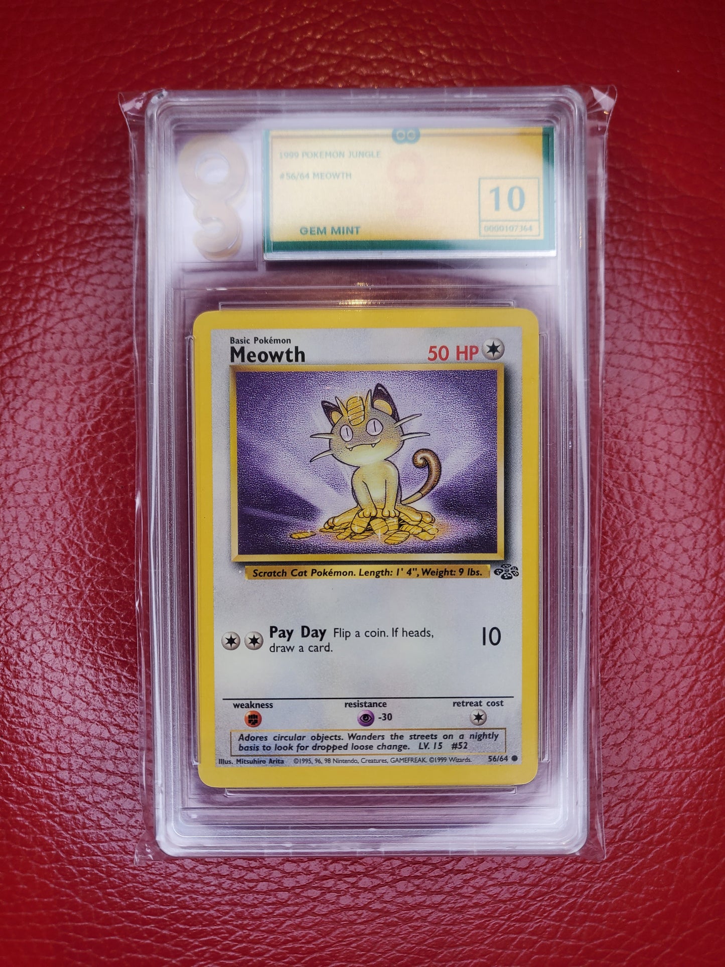 1999 Pokemon TCG Meowth Jungle Only Graded OG Gem Mint 10 Not PSA #56